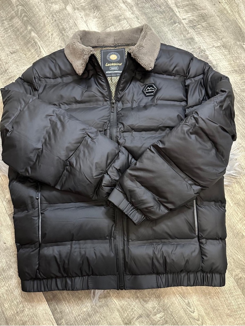 Men’s Black Puffer Jacket with Sherpa Collar